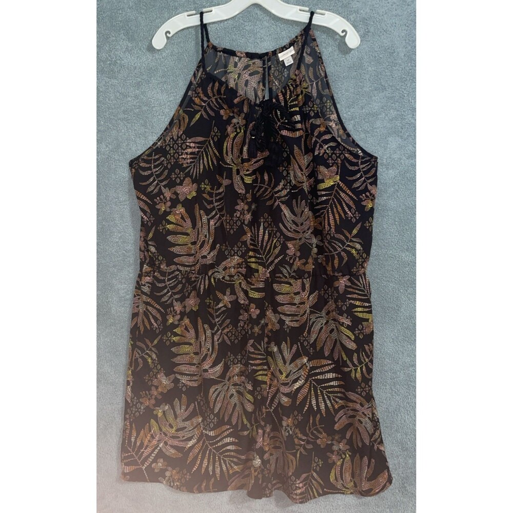 A New Day Romper Womens 3X Black Sleeveless Elastic‎ Waist Fringe Boho Tropical